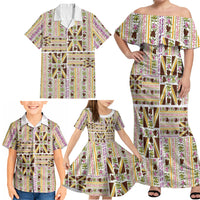 Hawaii Lokelani Pikake Lei Family Matching Off Shoulder Maxi Dress and Hawaiian Shirt Hawaiian Flag Motif LT9 - Polynesian Pride
