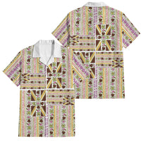 Hawaii Lokelani Pikake Lei Family Matching Off Shoulder Maxi Dress and Hawaiian Shirt Hawaiian Flag Motif LT9 Dad's Shirt - Short Sleeve White - Polynesian Pride