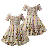 Hawaii Lokelani Pikake Lei Family Matching Off Shoulder Short Dress and Hawaiian Shirt Hawaiian Flag Motif LT9 Daughter's Dress White - Polynesian Pride