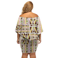 Hawaii Lokelani Pikake Lei Family Matching Off Shoulder Short Dress and Hawaiian Shirt Hawaiian Flag Motif