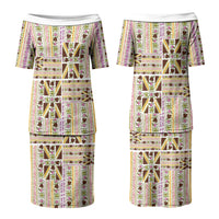 Hawaii Lokelani Pikake Lei Family Matching Puletasi and Hawaiian Shirt Hawaiian Flag Motif LT9 Mom's Dress White - Polynesian Pride