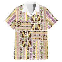 Hawaii Lokelani Pikake Lei Family Matching Short Sleeve Bodycon Dress and Hawaiian Shirt Hawaiian Flag Motif