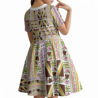 Hawaii Lokelani Pikake Lei Kid Short Sleeve Dress Hawaiian Flag Motif LT9 - Polynesian Pride