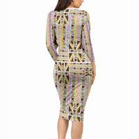 Hawaii Lokelani Pikake Lei Long Sleeve Bodycon Dress Hawaiian Flag Motif LT9 - Polynesian Pride