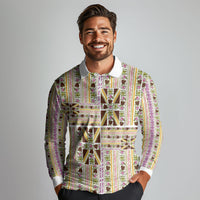 Hawaii Lokelani Pikake Lei Long Sleeve Polo Shirt Hawaiian Flag Motif