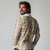 Hawaii Lokelani Pikake Lei Long Sleeve Polo Shirt Hawaiian Flag Motif
