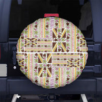 Hawaii Lokelani Pikake Lei Spare Tire Cover Hawaiian Flag Motif LT9 No hole White - Polynesian Pride