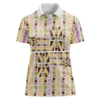 Hawaii Lokelani Pikake Lei Women Polo Shirt Hawaiian Flag Motif