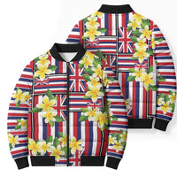 Hawaii Plumeria Lei Bomber Puffer Jacket Hawaiian Flag Motif