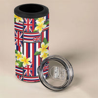 Hawaii Plumeria Lei 4 in 1 Can Cooler Tumbler Hawaiian Flag Motif