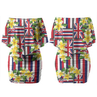 Hawaii Plumeria Lei Couples Matching Off Shoulder Short Dress and Hawaiian Shirt Hawaiian Flag Motif LT9 - Polynesian Pride
