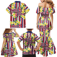 Hawaii Plumeria Lei Family Matching Mermaid Dress and Hawaiian Shirt Hawaiian Flag Motif
