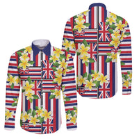 Hawaii Plumeria Lei Family Matching Off Shoulder Short Dress and Hawaiian Shirt Hawaiian Flag Motif LT9 Dad's Shirt - Long Sleeve Red - Polynesian Pride