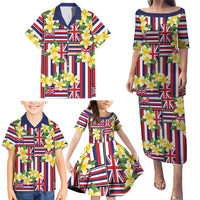 Hawaii Plumeria Lei Family Matching Puletasi and Hawaiian Shirt Hawaiian Flag Motif