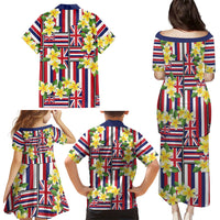 Hawaii Plumeria Lei Family Matching Puletasi and Hawaiian Shirt Hawaiian Flag Motif