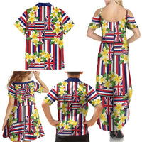 Hawaii Plumeria Lei Family Matching Summer Maxi Dress and Hawaiian Shirt Hawaiian Flag Motif