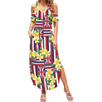 Hawaii Plumeria Lei Family Matching Summer Maxi Dress and Hawaiian Shirt Hawaiian Flag Motif