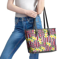 Hawaii Plumeria Lei Leather Tote Bag Hawaiian Flag Motif
