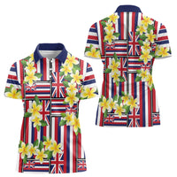Hawaii Plumeria Lei Women Polo Shirt Hawaiian Flag Motif