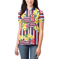 Hawaii Plumeria Lei Women Polo Shirt Hawaiian Flag Motif