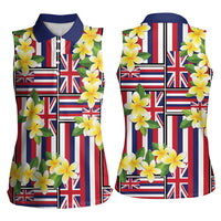 Hawaii Plumeria Lei Women Sleeveless Polo Shirt Hawaiian Flag Motif