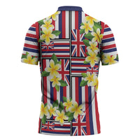 Hawaii Plumeria Lei Zipper Polo Shirt Hawaiian Flag Motif LT9 - Polynesian Pride