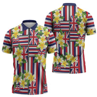 Hawaii Plumeria Lei Zipper Polo Shirt Hawaiian Flag Motif LT9 - Polynesian Pride