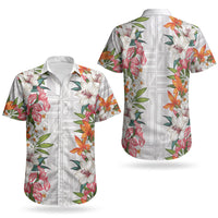 Hawaii Tropical Twist Lei Couples Matching Long Sleeve Bodycon Dress and Hawaiian Shirt Hawaiian Flag Motif LT9 - Polynesian Pride