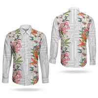 Hawaii Tropical Twist Lei Couples Matching Off Shoulder Maxi Dress and Long Sleeve Button Shirt Hawaiian Flag Motif LT9 - Polynesian Pride