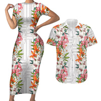 Hawaii Tropical Twist Lei Couples Matching Short Sleeve Bodycon Dress and Hawaiian Shirt Hawaiian Flag Motif