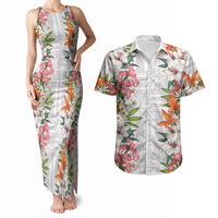 Hawaii Tropical Twist Lei Couples Matching Tank Maxi Dress and Hawaiian Shirt Hawaiian Flag Motif LT9 White - Polynesian Pride