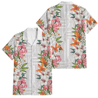 Hawaii Tropical Twist Lei Family Matching Off The Shoulder Long Sleeve Dress and Hawaiian Shirt Hawaiian Flag Motif LT9 Dad's Shirt - Short Sleeve White - Polynesian Pride