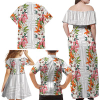 Hawaii Tropical Twist Lei Family Matching Off Shoulder Maxi Dress and Hawaiian Shirt Hawaiian Flag Motif