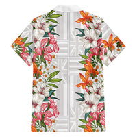 Hawaii Tropical Twist Lei Family Matching Off Shoulder Short Dress and Hawaiian Shirt Hawaiian Flag Motif