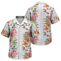 Hawaii Tropical Twist Lei Family Matching Off Shoulder Short Dress and Hawaiian Shirt Hawaiian Flag Motif LT9 Son's Shirt White - Polynesian Pride