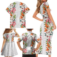 Hawaii Tropical Twist Lei Family Matching Short Sleeve Bodycon Dress and Hawaiian Shirt Hawaiian Flag Motif LT9 Mom's Dress White - Polynesian Pride