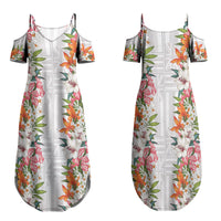 Hawaii Tropical Twist Lei Family Matching Summer Maxi Dress and Hawaiian Shirt Hawaiian Flag Motif LT9 Mom's Dress White - Polynesian Pride