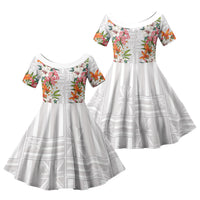 Hawaii Tropical Twist Lei Family Matching Summer Maxi Dress and Hawaiian Shirt Hawaiian Flag Motif LT9 Daughter's Dress White - Polynesian Pride
