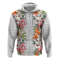 Hawaii Tropical Twist Lei Hoodie Hawaiian Flag Motif LT9 Zip Hoodie White - Polynesian Pride