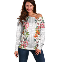 Hawaii Tropical Twist Lei Off Shoulder Sweater Hawaiian Flag Motif