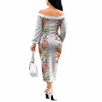 Hawaii Tropical Twist Lei Off The Shoulder Long Sleeve Dress Hawaiian Flag Motif LT9 - Polynesian Pride