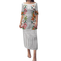 Hawaii Tropical Twist Lei Puletasi Hawaiian Flag Motif LT9 Long Dress White - Polynesian Pride