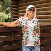 Hawaii Tropical Twist Lei Women Polo Shirt Hawaiian Flag Motif