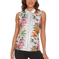 Hawaii Tropical Twist Lei Women Sleeveless Polo Shirt Hawaiian Flag Motif