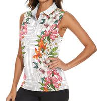 Hawaii Tropical Twist Lei Women Sleeveless Polo Shirt Hawaiian Flag Motif