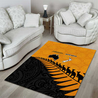 Australia New Zealand Rugby Area Rug Gold Aboriginal Wallabies and Maori Black Fern - Polynesian Pride