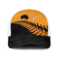 Australia New Zealand Rugby Baseball Net Cap Gold Aboriginal Wallabies and Maori Black Fern - Polynesian Pride