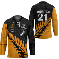 Australia New Zealand Rugby Hockey Jersey Gold Aboriginal Wallabies and Maori Black Fern - Polynesian Pride