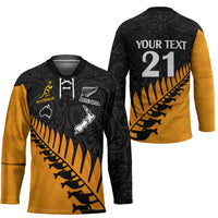 Australia New Zealand Rugby Custom Hockey Jersey Gold Aboriginal Wallabies and Maori Black Fern LT9 - Polynesian Pride