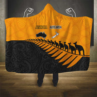 Australia New Zealand Rugby Hooded Blanket Gold Aboriginal Wallabies and Maori Black Fern - Polynesian Pride